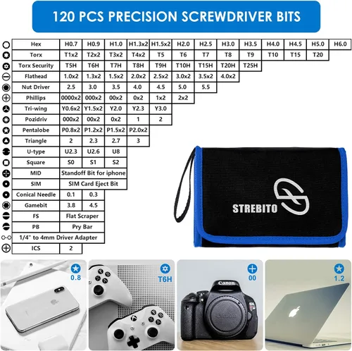 Vista 3 de Destornillador de precisión electrónica de 142 piezas con kit de herramientas de reparación magnética de 120 puntas para iPhone, MacBook