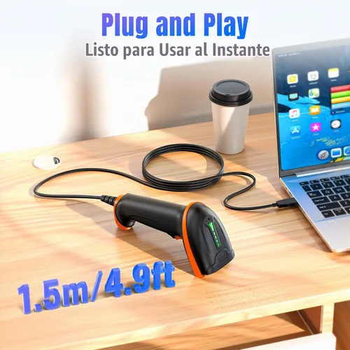 Vista 5 de Tera Escáner de código de barras 2D con cable USB: mango ergonómico Plug and Play, D5100Y