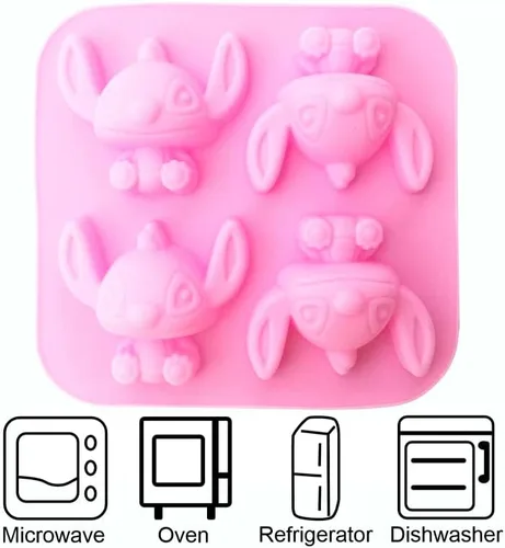 Vista 3 de INKU - Molde de silicona de 4 cavidades para bricolaje, moldes de fondant, dulces, chocolate, bandeja para tartas, chocolates 3D, dulces duros