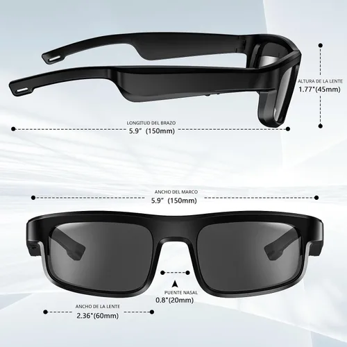 Vista 6 de Gafas inteligentes, gafas de sol Bluetooth polarizadas con altavoz, asistente de voz, de oreja abierta, protección UV, gafas de audio
