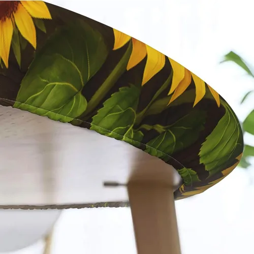 Vista 6 de Famame Mantel redondo ajustable con protector elástico, mantel de madera con diseño de girasol para cocina, cena, impermeable, a prueba de aceite