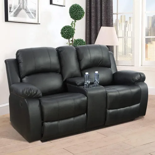 Vista 14 de Juego de muebles de sala de estar, juego de sofá reclinable de cuero, sofá reclinable y sofá biplaza, juego de sofá de cuero beige, juego de muebles