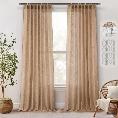 Vista 14 de MIULEE Cortinas de lino natural de 84 pulgadas de largo 2 paneles, con pestaña trasera con cinta plisada, cortinas de textura de lino suave y gruesa