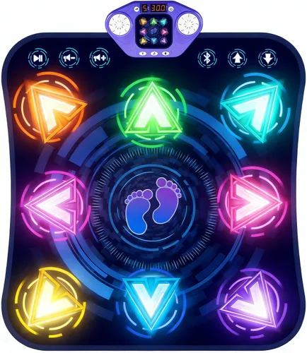 Vista 9 de Nueva Alfombrilla de Baile Electrónica de 8 Flechas Mejorada con Luz LED y Bluetooth Inalámbrico, Juguete de Baile con Música con 3 Modos de Juego