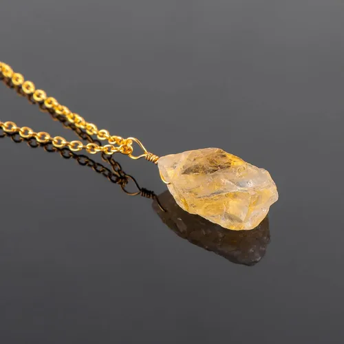 Vista 2 de Collar de citrino crudo, collar chapado en oro, cristal de piedras preciosas ásperas, piedra curativa, piedra natal de noviembre, capas, novia