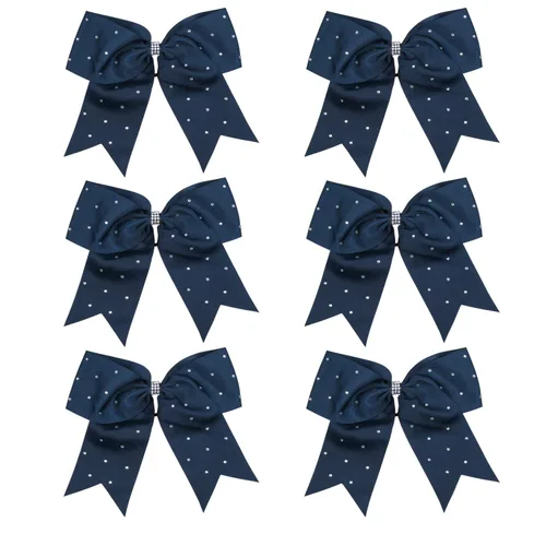 Vista 11 de Lazos de animadora jumbo de 8 pulgadas con diamantes de imitación brillantes para cola de caballo, lazos de porrista, 6 unidades, color negro