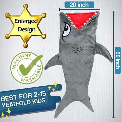Vista 5 de CozyBomB Manta de animales con cola de tiburón para niños, diseño acogedor y suave de una pieza, manta de felpa duradera sin costuras