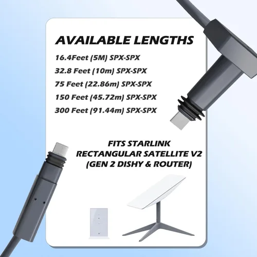 Vista 8 de Starlink - Cable de repuesto Starlink para satélite rectangular V2, kit de extensión de cable satelital Starlink para accesorios Gen 2