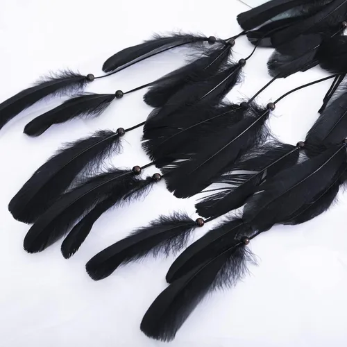 Vista 4 de LUREME Diadema de plumas hippie para mujer, disfraz indio, accesorio para el cabello de plumas (Hb00010)