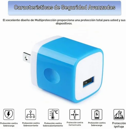 Vista 3 de Cargador de teléfono Android Micro Cable, paquete de 4 enchufes de pared 1A Azul