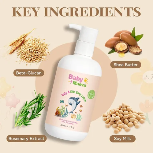 Vista 3 de Loción orgánica facial y corporal para bebés, niños pequeños y niños de todas las edades, hidratante suave con manteca de karité y glicerina