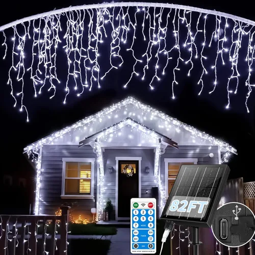 Vista 9 de Luces Solares de Carámbanos para Exteriores Impermeables - 82 Pies 660 Luces LED de Carámbanos de Navidad para Exteriores con Control Remoto, Blanco