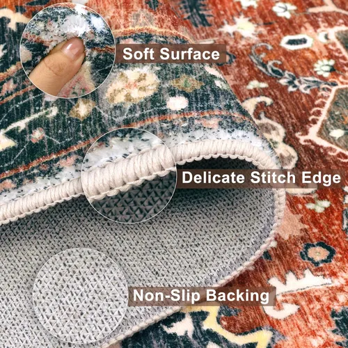 Vista 3 de Yamaziot Tapete lavable de 2 x 3 pulgadas, para entrada pequeña, antideslizante, estilo bohemio vintage, reverso de goma, lana sintética de pelo