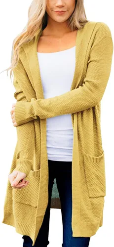 Vista 10 de MEROKEETY - Cárdigan de punto y de manga larga 2023 para mujer, suéter con parte delantera abierta y capucha Beige