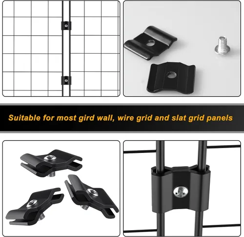 Vista 5 de 18 piezas de clips de unión de rejilla de alambre negro conectores de panel de rejilla para paneles de rejilla de pared