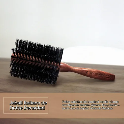 Vista 2 de Spornette Cepillo de pelo redondo italiano de 3 pulgadas (#955-XL) – Cepillo redondo de cerdas de jabalí de doble densidad con mango de madera