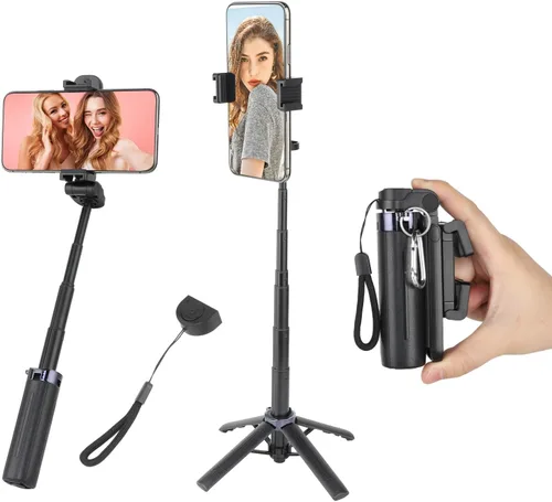 Vista 8 de UTEBIT Trípode para selfie stick con luz, soporte de trípode portátil de 40 pulgadas con control remoto inalámbrico, tornillo de 1/4 pulgadas