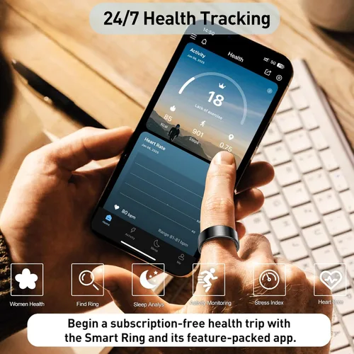 Vista 3 de Anillos de salud inteligentes para mujeres y hombres, rastreador de actividad con frecuencia cardíaca, oxígeno en sangre, HRV, monitor de sueño
