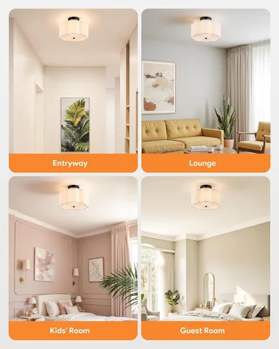 Vista 6 de VONLUCE Lámpara de techo semiempotrada de 12.6 pulgadas, moderna lámpara de techo de 3 luces con pantalla en forma de pétalos blancos, 3 enchufes