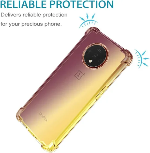 Vista 5 de Funda para OnePlus 7T con protector de pantalla de vidrio templado, lindo degradado transparente delgado, a prueba de golpes, TPU para OnePlus 7T