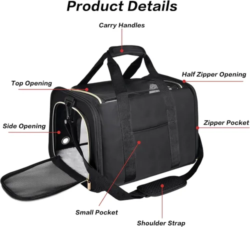 Vista 4 de Petmolico Transportador para gatos Bolsa de mascotas de lados suaves para gatos pequeños y medianos, cachorros, 16 libras, transportador de viaje