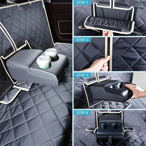 Vista 7 de Lassie Hamaca 4 en 1 de cobertura completa para automóvil, 100% impermeable, fundas de asiento de coche para asiento trasero con ventana de malla