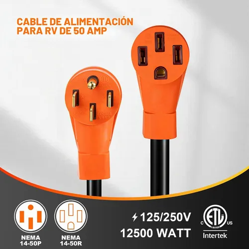 Vista 2 de Cable de extensión RV de 30 pies y 50 amperios para exteriores