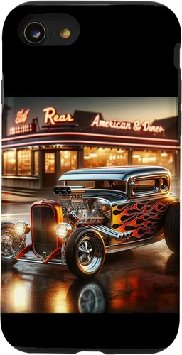 Vista 18 de Classic Hot Rod Retro Vintage Custom Hotrod Car Illustration Case for iPhone 17