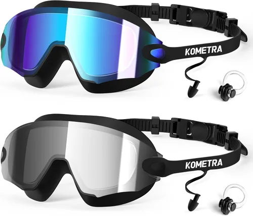 Vista 9 de Paquete de 2 gafas de natación para adultos, sin marco, antivaho con protección UV, gafas de natación con visión clara para hombres y mujeres