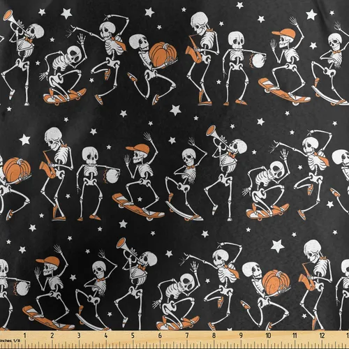Vista 67 de Ambesonne The Yard, tela de calavera colorida con temática de Halloween, diseño de calavera y huesos cruzados, divertido estampado de dibujos