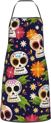 Vista 16 de Delantal de calavera de azúcar, delantales de cocina para hombres y mujeres, delantal de cocina, delantal de chef, delantales de jardín ajustables