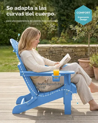 Vista 5 de Ciokea Silla Adirondack plegable con textura de madera, silla Adirondack para patio, resistente a la intemperie, silla de plástico para hoguera