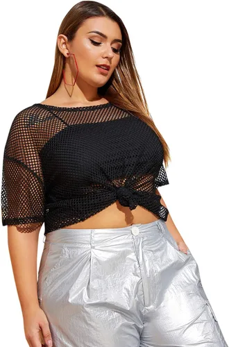 Vista 3 de Floerns Camiseta casual de manga corta de malla transparente para mujer