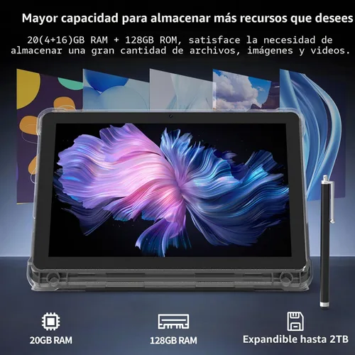Vista 4 de Tableta Android 15 de 10 pulgadas, tabletas de 20 GB RAM 128 GB ROM 2 TB expandible, tableta PC con procesador Quad-Core de 2.0 Ghz con estuche