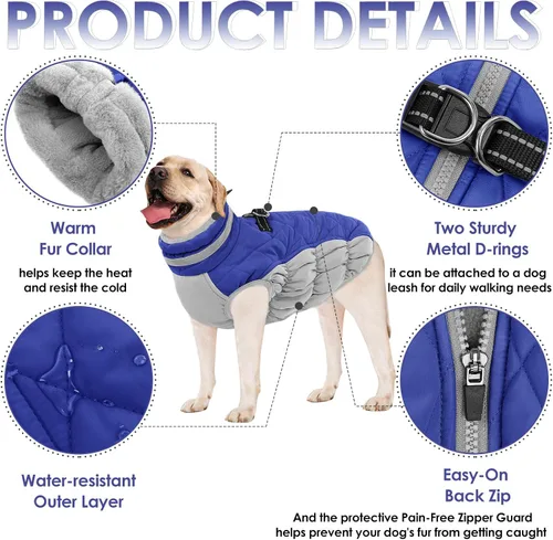 Vista 3 de AOFITEE Abrigo para perro, chaquetas cálidas para perros pequeños, abrigo de invierno para perros con arnés integrado, chaqueta de invierno