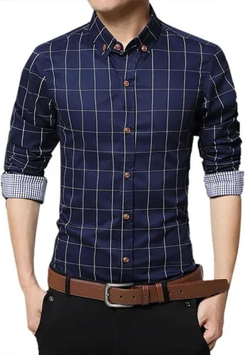 Vista 6 de LOCALMODE Camisa de vestir de manga larga 100% algodón para hombre, ajuste delgado, con botones