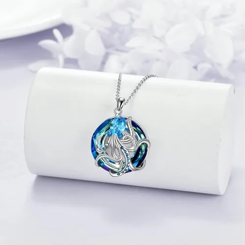 Vista 2 de YFN Ocean Jewelry - Collar con colgante de plata de ley con diseño de estrella de mar, pulpo, medusa, para mujeres y niñas, amantes del océano