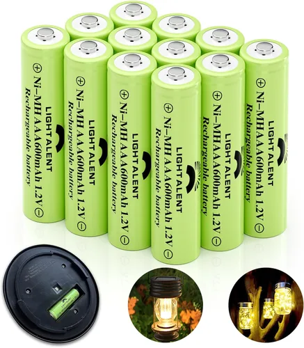 Vista 9 de Lightalent Pilas Recargables Ni-MH AA, Batería Precargada de Alta Capacidad Doble A 1.2V para Luces Solares Exteriores (AA-600mAh-12pack)