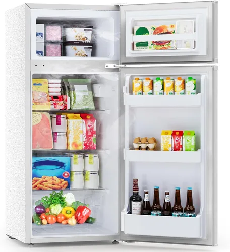 Vista 9 de Mini refrigerador de 4.5 pies cúbicos con congelador, refrigerador compacto de 2 puertas, refrigerador pequeño con termostato ajustable de energía
