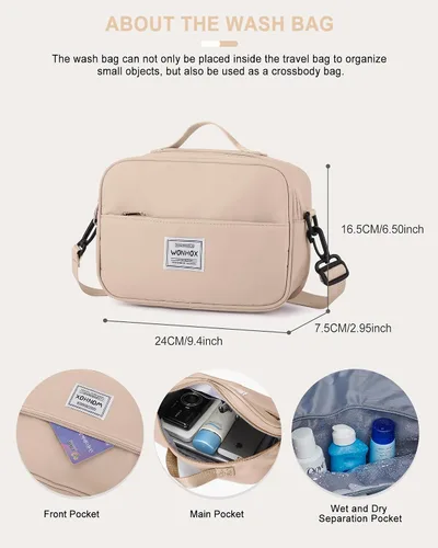 Vista 7 de Bolsa de viaje para mujer, bolsa deportiva para gimnasio, E1-beige