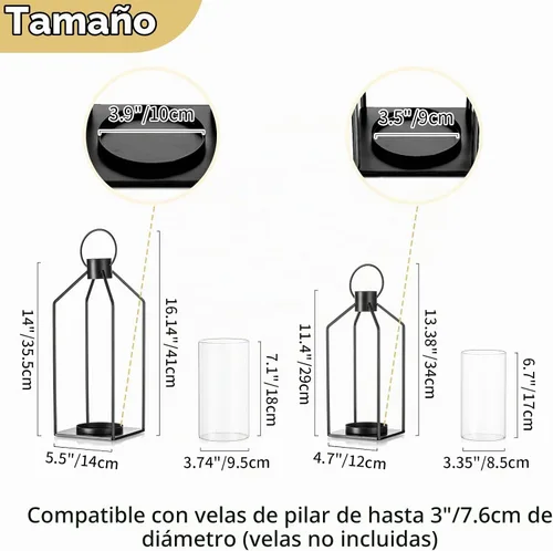 Vista 6 de NUPTIO - Farol decorativo para velas, linterna negra con cristal de huracán Negro