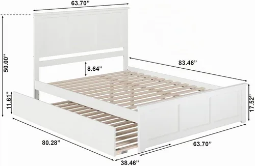 Vista 2 de AFI, Madison - Cama de plataforma Queen con estribo a juego y cama corrediza individual XL, color blanco