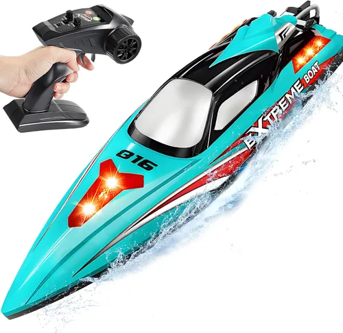 Vista 8 de BEZGAR Bote RC, barco de control remoto sin escobillas grande de 18 pulgadas para adultos y niños, botes de velocidad RC grandes y rápidos de 55 KPH
