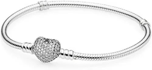 Vista 13 de Pandora Moments - Pulsera de cadena de serpiente con cierre de corazón brillante