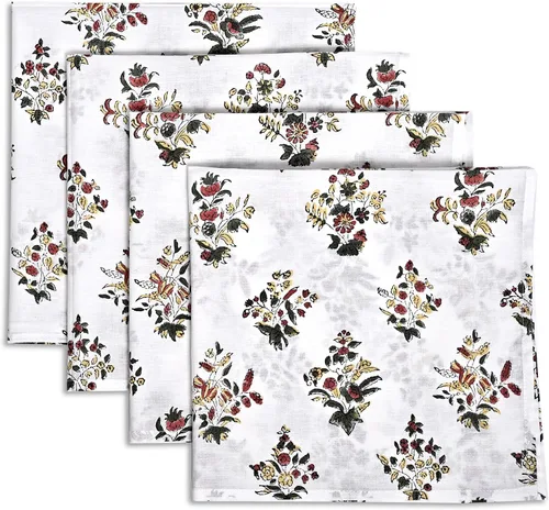 Vista 19 de Servilletas de tela CPC 100% algodón Juego de 4 servilletas reutilizables, servilleta de cena floral de bloque de impresión india, servilleta