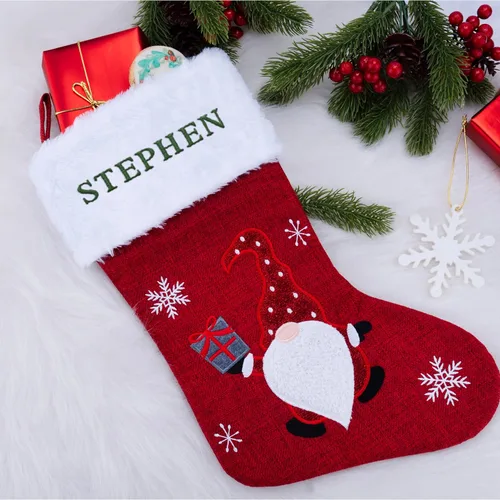 Vista 5 de Medias de Navidad personalizadas con nombre, 7 diseños, 6 fuentes, medias familiares personalizadas para Navidad, vacaciones y familia para Gnomo