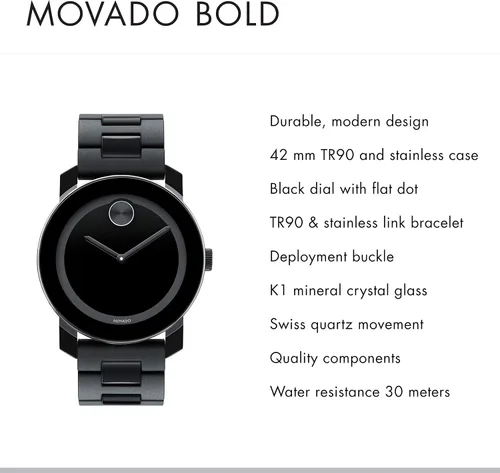 Vista 2 de Movado 3600047 reloj de pulsera de acero inoxidable para hombre color negro