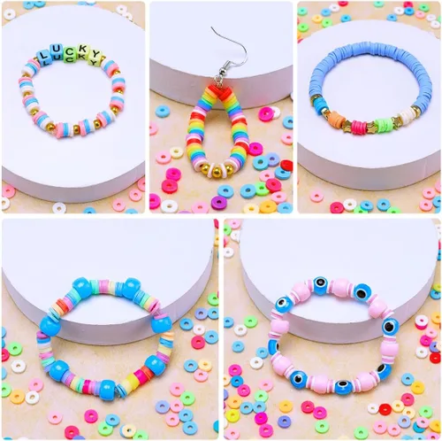 Vista 4 de Bundooraking - 2000 piezas de cuentas de arcilla negra (6 mm), cuentas Heishi para hacer joyas, pulseras y accesorios, paquete pequeño