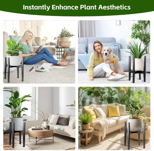 Vista 7 de Soporte ajustable de bambú para plantas de interior, estante moderno para flores con compatibilidad de maceta de 8 a 12 pulgadas, diseño de esquina