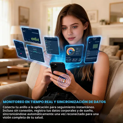 Vista 2 de Anillo inteligente para mujeres y hombres, anillo de seguimiento de salud y fitness, monitoreo del sueño con estuche de carga, SpO2, frecuencia